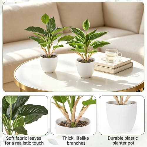 Mkono 2 Pack Fake Plants, 11" Potted Artificial Plants Home Decor Indoor | Faux Pothos, Realistic Greenery Look, for Desk Shelf Table Office Bathroom Bedroom Kitchen Decoration, Low Maintenance thumbnail 6