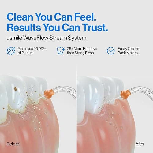 usmile C30 Cordless Water Flosser, 300ml Large Tank, 5 Pressure Levels Deep Clean, S-Shaped Nozzles for Braces & Sensitive Gums, USB-C Rechargeable, IPX7 Waterproof, Portable Travel & Home Use(Pink) thumbnail 9