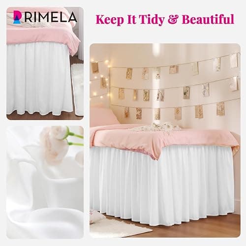 RIMELA Dorm Bed Skirt Twin XL 32 Inch Drop, Easy to Install Extra Long Wrap Around Elastic Dust Ruffle, White Bedskirt Solid Silky Fabric Machine Washable, Bedroom Decor thumbnail 4
