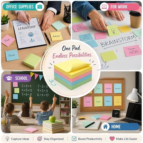 UNZE Sticky Notes - 400 Sheets, 4 Pastel Colors Pads (3x3 Inches) Removable Self-Adhesive Memo Notes for Daily Planning at Home, Office & School | 4 Pads of 100 Sheets Each. thumbnail 7