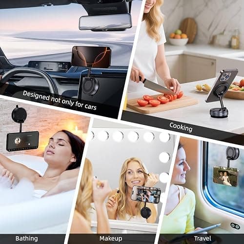 Jikasho Vacuum Magnetic Suction Phone Holder, Foldable and Retractable Hands-Free Suction Cup Phone Mount for Car/Gym/Mirror/Smooth Surface, Compatible with iPhone Android and All Smartphones (Black) thumbnail 9