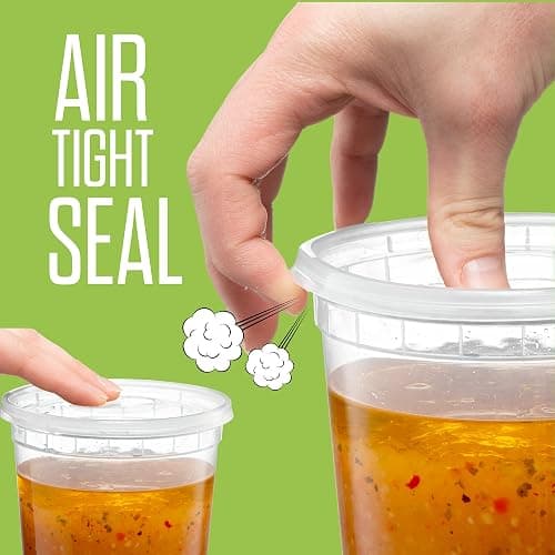 ELEGANT DISPOSABLES Combo Set 8, 8oz - 8, 16oz - 8, 32oz Plastic Deli Food Storage Containers with Airtight Flexible Lids Microwavable, Leak Free, Washable, Freezer Safe. thumbnail 7