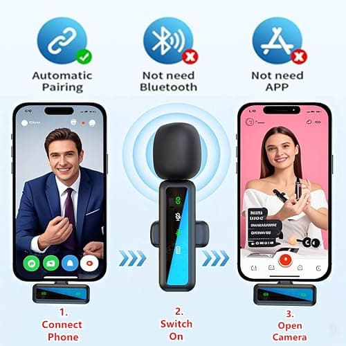 ordele Kabelloses Krawattenmikrofon für iPhone, iPad, Android, Kamera, Computer, tragbar, Mini-Mikrofon mit Geräuschunterdrückung, automatische Kopplung, für Vlogging, Videoaufnahme, Vlog thumbnail 2