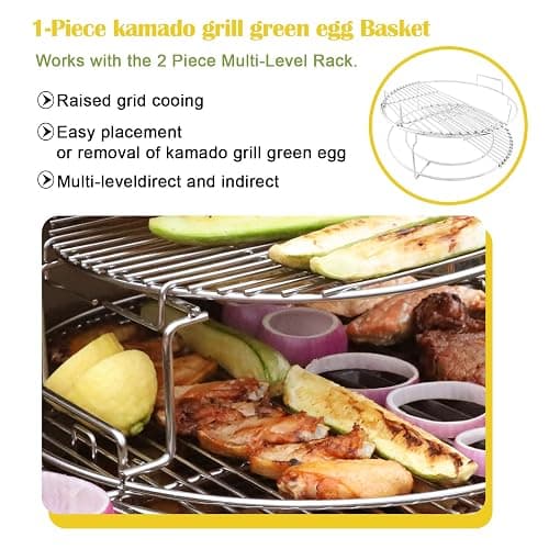 KAMaster 3 Tier 5 Piece BBQ Replacement Kit for Large Big Green Color Egg,Stainless Steel Grill Stack Rack with Removable Cooking System,BBQ Grill Basket Grill Expander Rack Ultimate Set Fit L BGE thumbnail 5