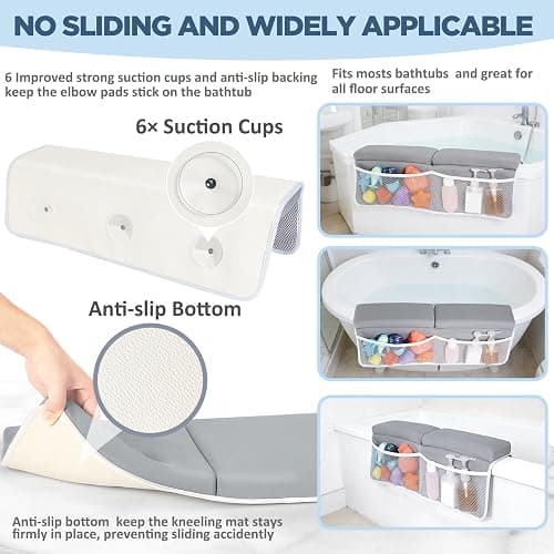 beiens Bath Kneeler and Elbow Rest Pad Set - 1.5'' Comfortable Baby Bath Kneeler Pads, Thick Quick Dry Kneeling Pad Support for Knee& Arm, Large Bathtub Mat with Toy Organizer for Happy Baby Bath Time thumbnail 4