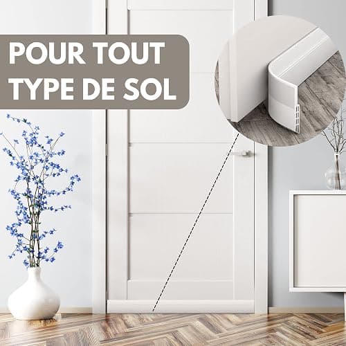 Vellure® Bas de porte anti-courant d'air & étanchéité porte - NOUVEAU bas de porte isolant (rapide à installer), idéal pour l'isolation contre le froid, le bruit & l'humidité (1 x blanc) thumbnail 4