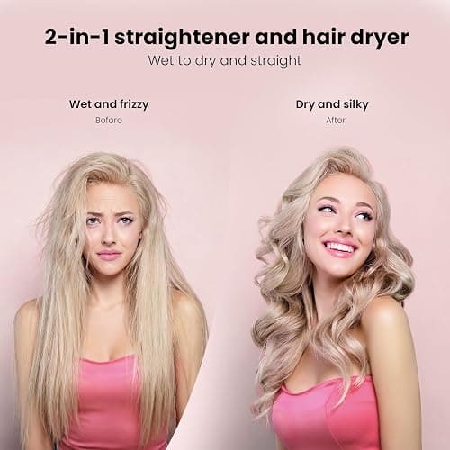 Hair Straightener - 2 in 1 Air Straightener and Hair Dryer Combo with High Speed Airflow + Wet to Dry Hair Straightener + Rapid Heat-Up + Customizable Temperature + LCD Display & Auto Shut-Off + No Heat Damage(Light Gold) thumbnail 2