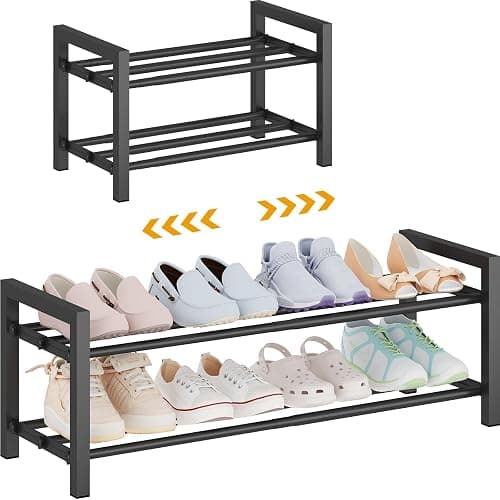 Detsuk 2-Tier Expandable Shoe Rack (17.5"-30.7") – Adjustable Heavy-Duty Metal Shoe Organizer Shelf for Closet, Entryway, Mudroom & Garage – Durable Freestanding Storage, Black - Image 1