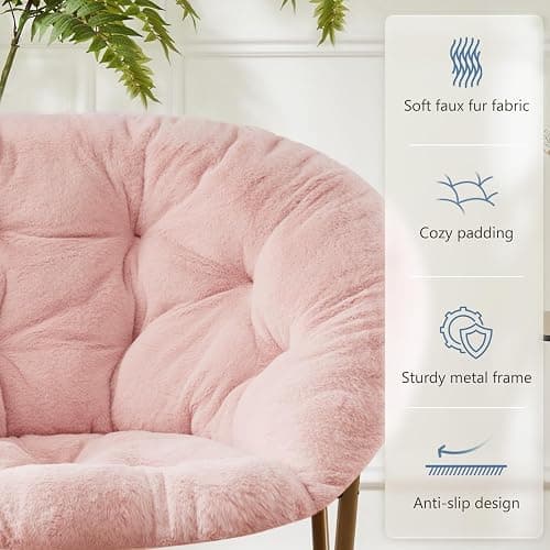 DUMOS Faux Fur Saucer Chair, Living Room Folding Lounge Chair | XL Circle Moon Mushroom Style, Gaming Dorm Small Spaces, Foldable Oversized Accent Seat, Reading thumbnail 6