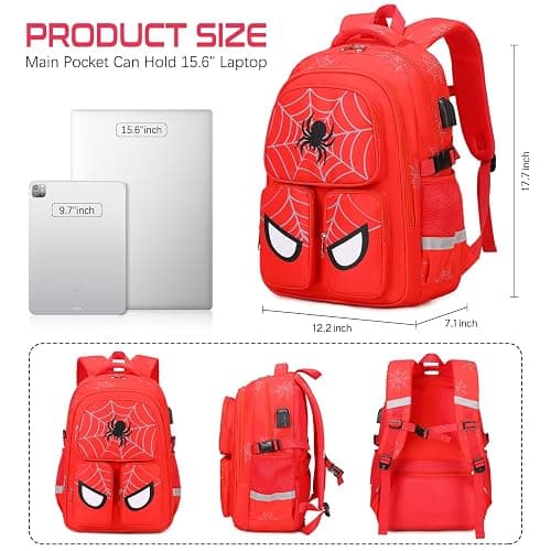 Jafeton School Backpack for Boys, 3 PCS Spider Boy Backpack Set with Lunch Box & Pencil Pouch, Waterproof Schoolbag for Boys Kids Children Teens, Elementary Middle School, Kids Bookbag Casual Daypack thumbnail 2