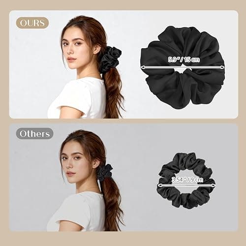 Lolalet Big Satin Scrunchies for Women, 5.9 Inch Large Oversized Scrunchie, Soft Jumbo/Giant Scrunchies Hair Ties for Thick & Curly Hair -4 Pack, Almond/Khaki/Black/Brown thumbnail 5
