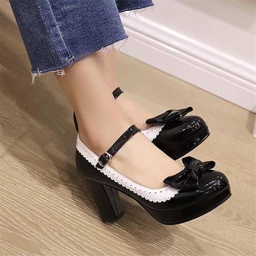 FOREADA Mary Jane Shoes for Women Kawaii Platform High Heels Retro Bow Lolita Shoes Vintage Dress Pumps Black/Red/Yellow thumbnail 3