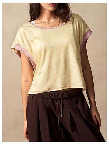 SHENHE Women Polka Dots Open Back Short Sleeve Workout Top | Oversized Cropped Backless Athletic Tee, Soft Casual Polka Dots Top for Gym Yoga Daily Workout Wear thumbnail 3