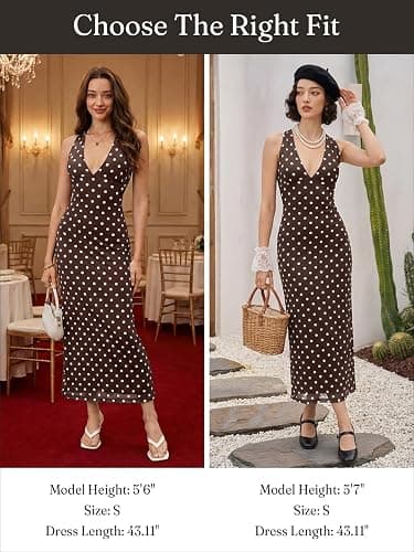 Wenrine Womens Summer Polka Dot Maxi Dress Mesh Wedding Guest Bodycon Sexy V Neck Sleeveless Party Dresses thumbnail 6
