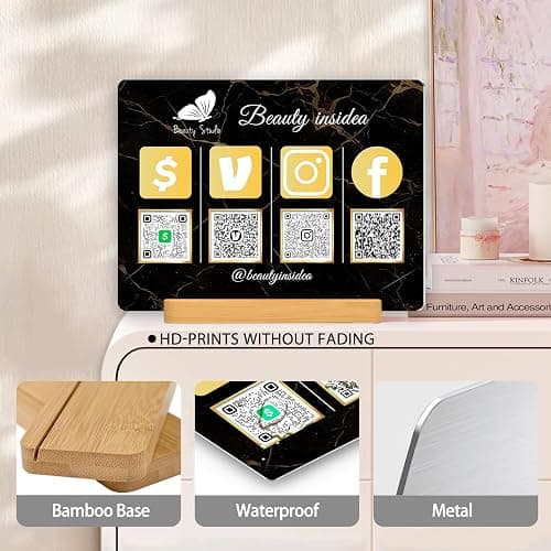 Personalized Custom Metal QR Code Sign Venmo Cashapp Scan to Pay with Stand Instagram Facebook Social Media QR Signs Bar Code QR Plaque Print for Business Salon Beauty Store Restaurant Wifi Sign (Vertical 4) thumbnail 4