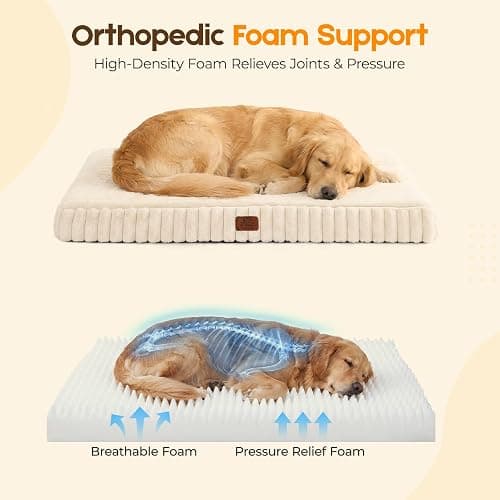 Orthopedic Dog Bed for Extra Large Dog, Waterproof Pet Bed for Crate,Non-Slip Bottom and Egg-Crate Foam with Removable Washable Cover Crate Bed,Cream,41"x27"x4" thumbnail 4
