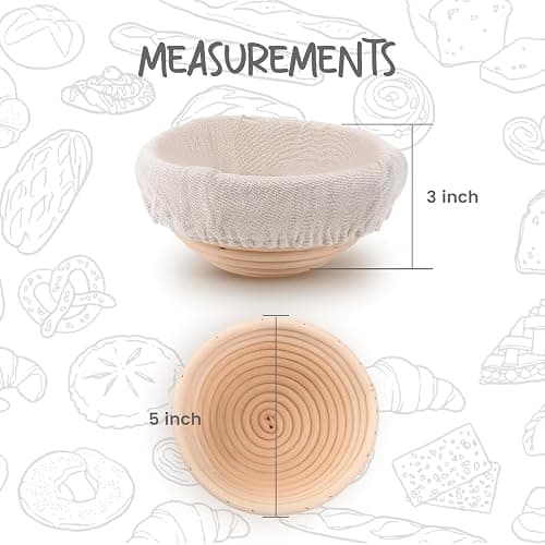 DOYOLLA Mini Bread Dough Proofing Basket & Liner (Set of 6, 5 inch), Sourdough Bread Bakery Bowls for Professional & Home Bakers thumbnail 3