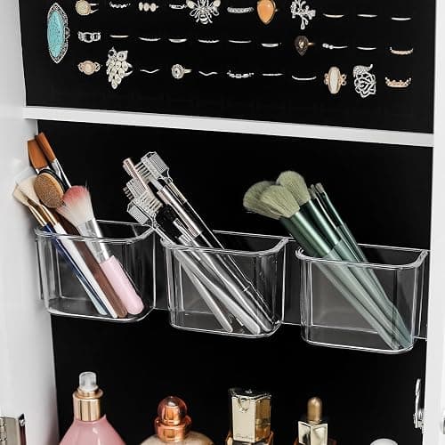 Jewelry Cabinet Fitting Mirror Cabinet,Mirror Jewelry Cabinet Organizer, 35.4-inch Jewelry Armoire with Full-Length Mirror, Wall or Door Mounted Jewelry Storage, Lockable Large Capacity Storage, White thumbnail 7