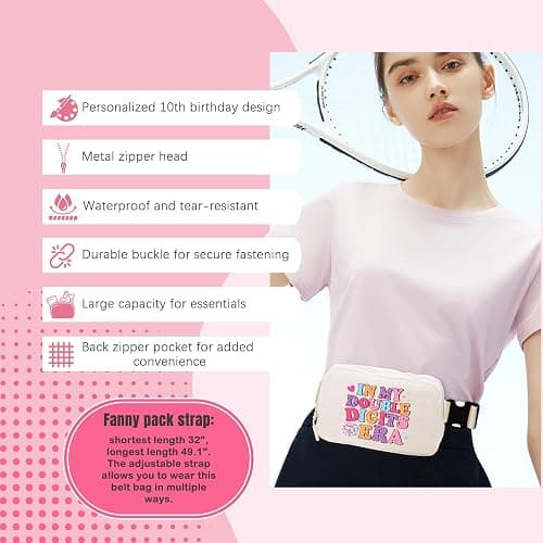 Frerdui 10th Birthday Gifts for Girls, Happy 10th Birthday Gift Ideas, Popular Top Gifts for 10 Year Old Girl, 10 Year Old Girl Birthday Gifts w/In My Double Digits Era Cup Belt Bag Pearl Necklace - 10th birthday gifts w/ belt bag thumbnail 4