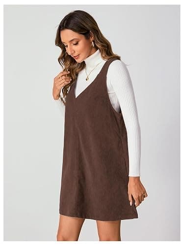Milumia Women's V Neck Corduroy Overall Dress Mini Pinafore Jumper Dress | 2026 Fall, A Line, Spring, for Ladies, 90s, Going Out, Loose Romper, Casual Short Dresses thumbnail 6