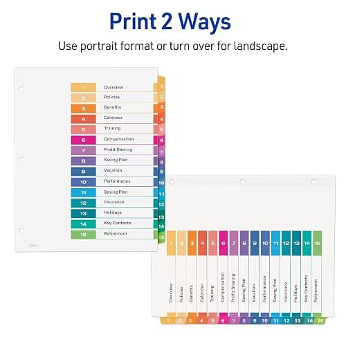 Avery Dividers for 3 Ring Binders, 15 Tabs per Set, Customizable Table of Contents, Multicolor Tabs, Great for Organizing Reports, Projects, and More (3 Sets of 11074) thumbnail 5