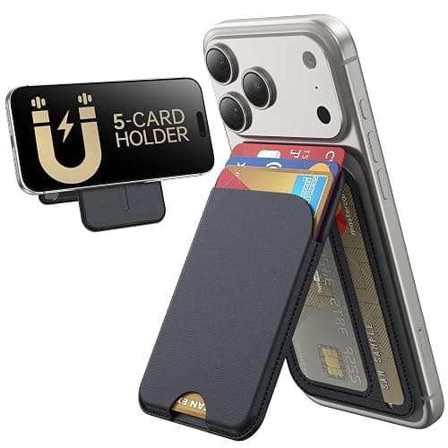 TWZKG for MagSafe Wallet, 5 Card Holder with Stand, Magnetic Phone Wallet Stand for iPhone 17/16/15/14/13/12 Pro Max Air Plus Series, RFID Blocking Vegan Leather,Black - Image 1