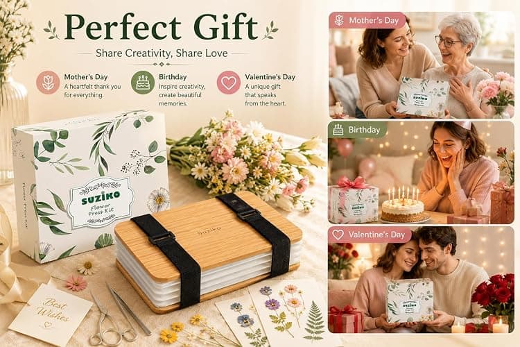 Suziko Professional Flower Press Kit 6 Layers 6.3 x 8.3 inch, Flower Pressing Kit for Adults Kids, Leaf Press,Great Gift Valentine's Day thumbnail 8