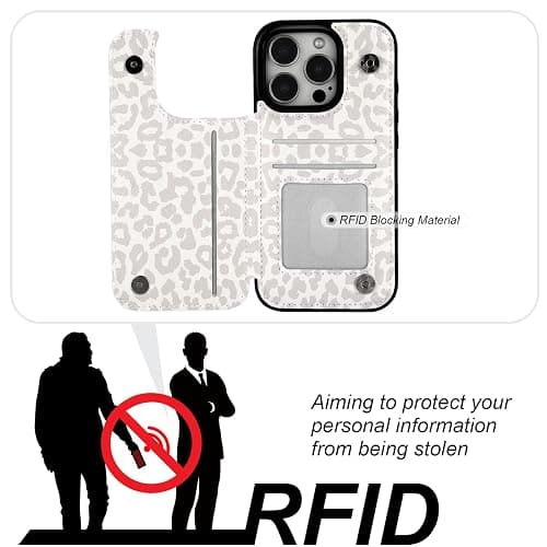 HAOPINSH Wallet Case with Card Holder for iPhone 16 Pro,White Leopard | Back Flip Folio Kickstand ,PU Leather Card Slots Case Wallet for Women Men Girls, Double Magnetic Clasp Shockproof Cover 6.3" thumbnail 4