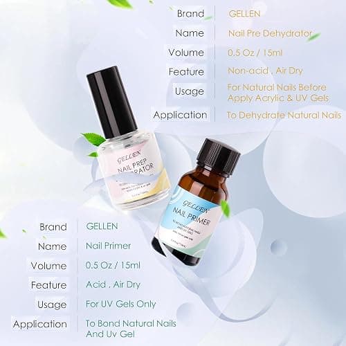 Gellen Nail Dehydrator and Nail Primer, Long-Lasting Air Dry (Acid Free) for Acrylic Powder and Gel Nail Polish, Superior Protein Bonding, 15ML / 0.5 oz Each thumbnail 6