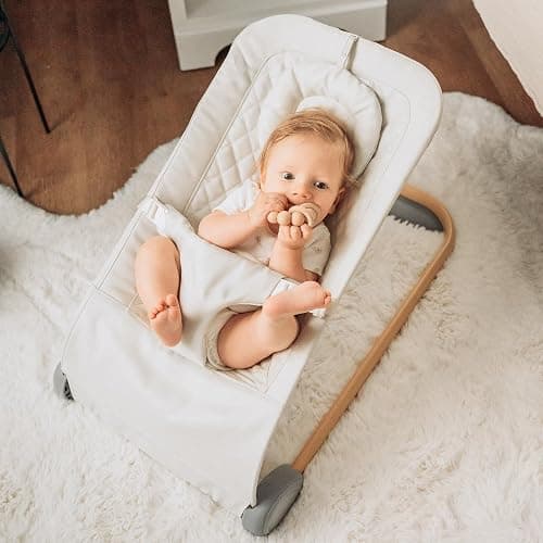 Baby Bouncer, Beige Portable Bouncer Seat for Baby, Ergonomic Design, Suitable for babies up to 20 lbs - Image 1