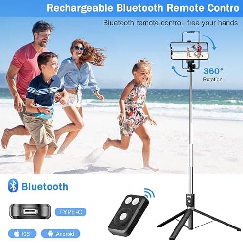 Selfie Stick Tripod with Fill Light, Phone Selfie Stick,Durable Stainless Steel Design,Bluetooth Remote Control,and Stable Three-Legged Support for Live Broadcasts,Video Shooting (Black) thumbnail 4