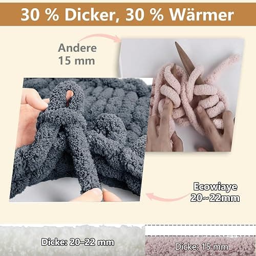 Ecowiaye 2 Stück Dicke Wolle, 500g Chunky Yarn Armstricken Wolle, Dickes Garn zum Häkeln, Flauschig XXL Häkelwolle zum Handstricken für Decke, Schals, Mützen, Haustier Nest (Dunkelgrau) thumbnail 5