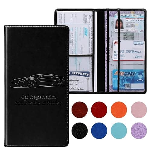 Peisicne Car Registration and Insurance Card Holder for Women Men, Black Glove Box Paperwork Organizer with Magnetic Buckle for Easy Access and Protect Documents and Various Cards in Vehicle - Image 1