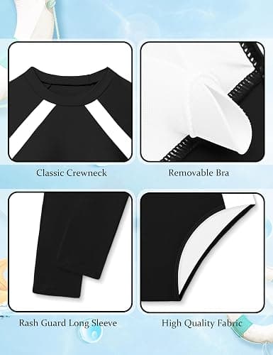 TyeSmo Girls Rash Guard Swimsuit Long Sleeve Swimsuit Color Block Two Piece Bathing Suit for Girls UPF 50+ Padded Swimwear thumbnail 5