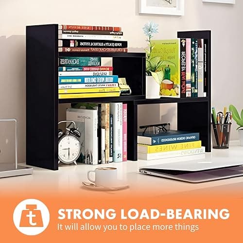 ShellKingdom Desk Shelf Organizer, Desktop Shelves, Adjustable Desktop Corner Shelf, Bookshelf Storage Rack and Cubicle Decor for Desk, Tabletop, School, Office, Dorm Desk Organizer - Black thumbnail 8