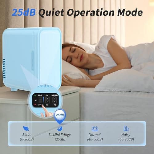YASHE Mini Fridge, 6 Liter/8 Can 110V AC/DC Portable Thermoelectric Cooler Refrigerators for Bedroom, Skincare, Beverage, Office, Dorm Room and Car, Blue thumbnail 8