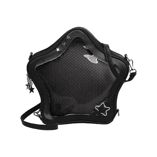 Arkefi Star Shape Ita Bag PU Leather Pins Display Crossbody Bag Backpack Y2k Aesthetic Cute Handbag, Black - Image 1