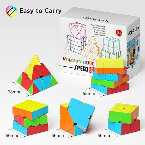 Vdealen Speed Cube Set, Magic Cube Pack of 2x2 3x3 4x4 Pyramid Skewb Stickerless Puzzle Cube Bundle, Christmas Birthday Party Toy Gifts for Kids Teens Adults (5 Pack) thumbnail 5