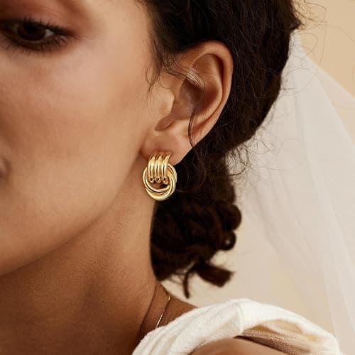 SHERLOVE Chunky Gold Knot Dangle Drop Earrings for Women Trendy Statement Earrings Hypoallergenic Lightweight Gold Jewelry Women thumbnail 2