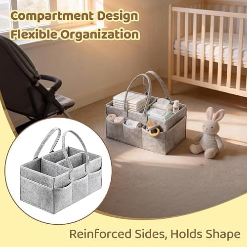 NBOUOU Baby Essentials for Newborn Nappy Caddy Organiser, Baby Nappy Organiser with Long Handles Detachable Compartments, Essentials Nappys Bin, Portable Babys Baskets for Hampers thumbnail 5