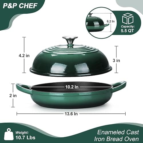P&P CHEF Bread Dutch Oven for Sourdough, 5.5 Quart Enameled Cast Iron Dutch Oven Pot with Lid for Homemade Bread Baking, Easy to Clean & Even Heat, Dark Green thumbnail 2