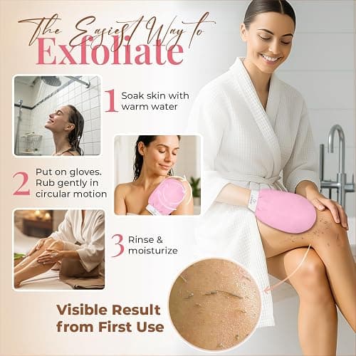 Kessa Exfoliating Glove for Shower, Made with 100% Natural Viscose - 2pcs | Korean Exfoliating Mitt Helps to Remove Dead Skin, Improve Skin Tone & Ideal for Keratosis Pilaris & Self Tanning thumbnail 3