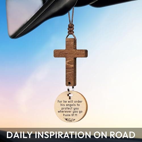 Cross for Car Mirror Hanging Christian Gifts for Men, Women, Bible Study - Scan Phone for Daily Bible Verse Car Rearview Decor Accessories, Jesus Xmas Ornament Easter Religious Gift thumbnail 7