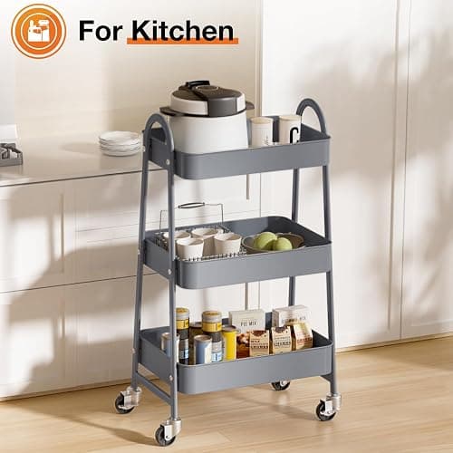 3-Tier Metal Rolling Cart thumbnail 7
