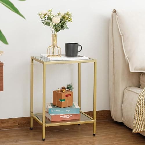 Gawicpy Modern 2-Tier Tempered Glass End Table - Stylish Black Metal Side Table for Small Spaces, Perfect for Living Room & Bedroom (Gold, 1PCS) thumbnail 4