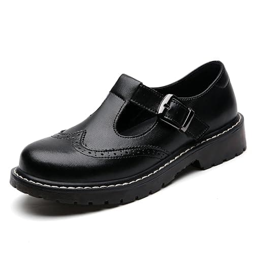 XMM Mary Jane Shoes Women Oxford Shoes Leather Round Toe Flats Non-Slip Ankle Buckle Strap Comfort Casual Dressy Cosplay Party School Work Shoes - Image 1