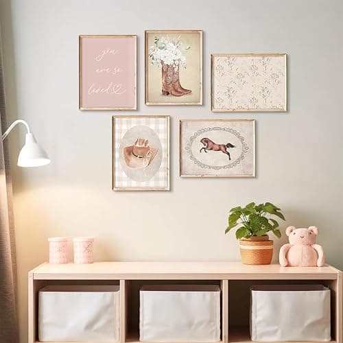 Cowgirl Nursery Wall Art Coquette Western Girl Poster Vintage Horse Floral Canvas Pictures Aesthetic Pink Preppy Room Wall Decor Rustic Cowgirl Prints for Girls Bedroom 8x10x5 Inch Unframed thumbnail 6