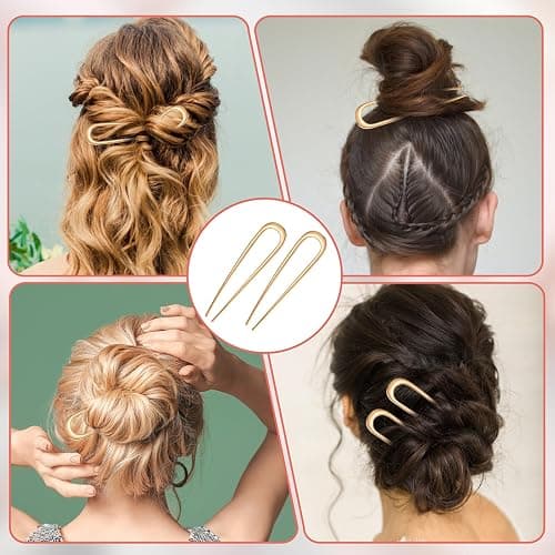 Piriuuo 2 Pcs French Hair Pins, 5.5 Inch Metal French Pins U-Shaped French Twist Hair Pins Vintage French Clips Gold French Hair Pins for Thick Long Hair Large French Hair Pins for Women Girls thumbnail 6