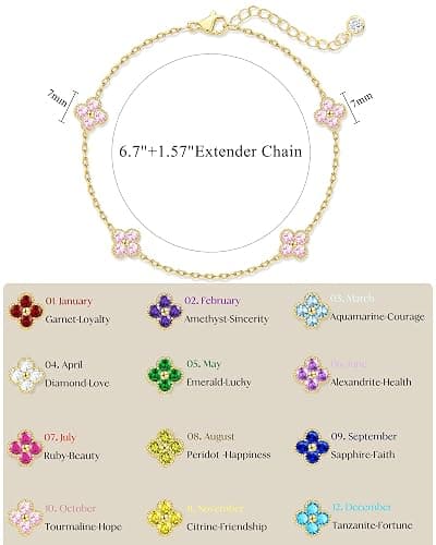 KELAIEN Birthstone Gold Clover Bracelet for women Dainty Cute bracelets | 14K Gold Plated,Friendship Stackable Bracelets for Women No Tarnish,Trendy Charm Best Friend Bracelet Stack,Birthday Jewelry thumbnail 5