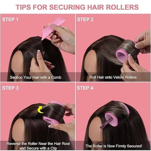 IKOCO Hair Rollers Set, 4 Sizes with 12 Clips and Comb - Self Grip Curlers for Long/Short Hair, Thermal Safe Rollers for Salon-Worthy Styling Pink thumbnail 6